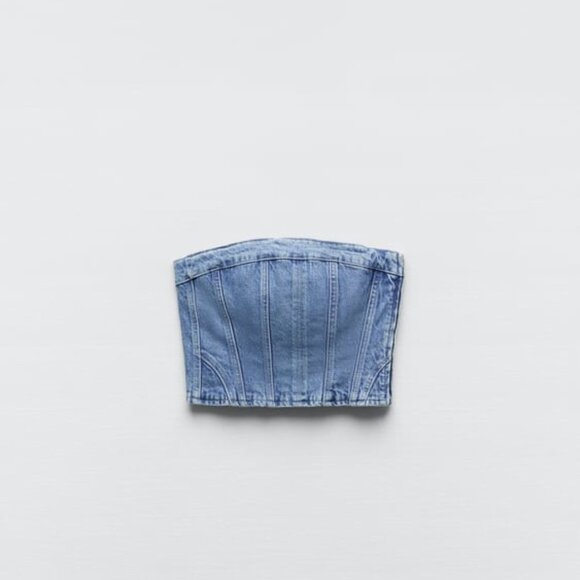 ZARA DENIM CORSETRY-INSPIRED TOP - Picture 2 of 8